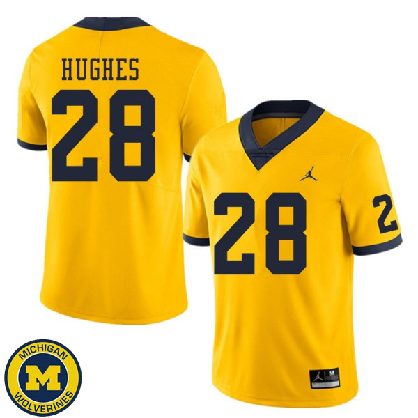 Men's University of Michigan #28 Danny Hughes Yellow Alumni Jersey